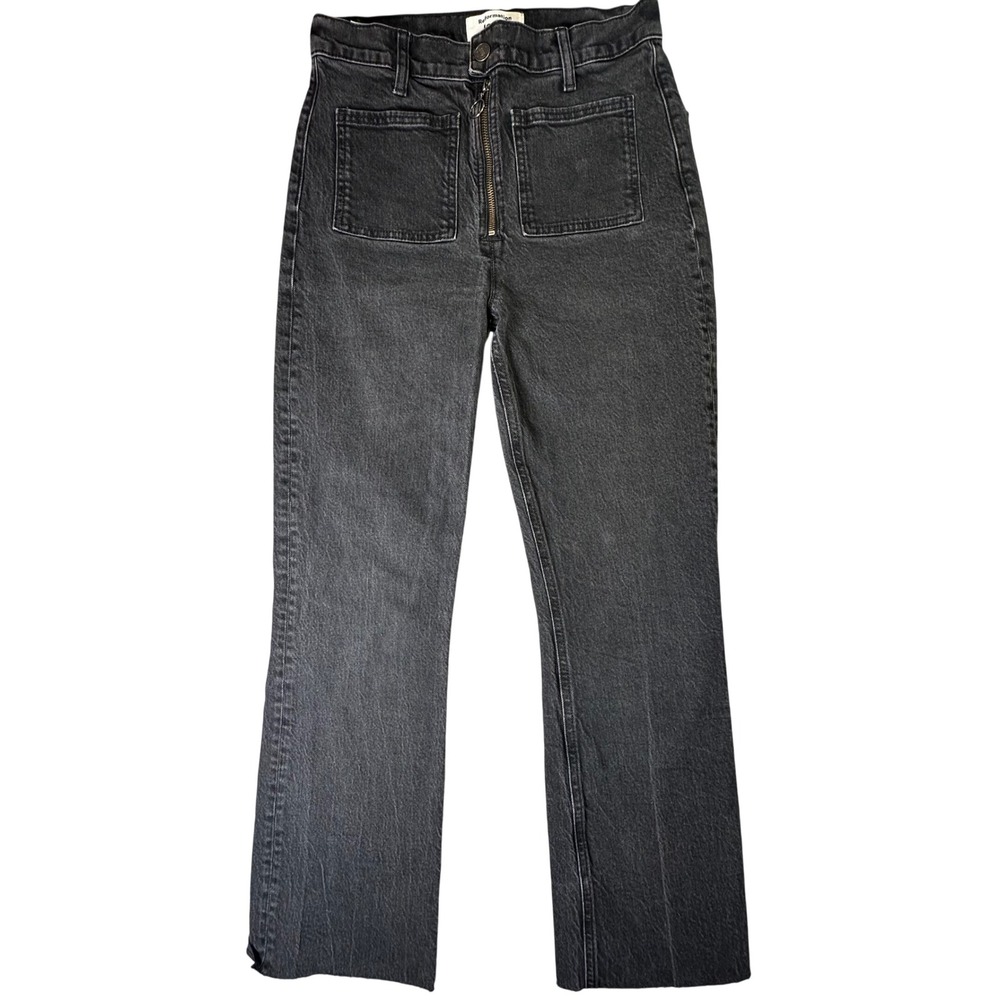 Reformation Peyton Zip Ultra High Rise Bootcut Jeans 29 Black Retro Patch Pocket